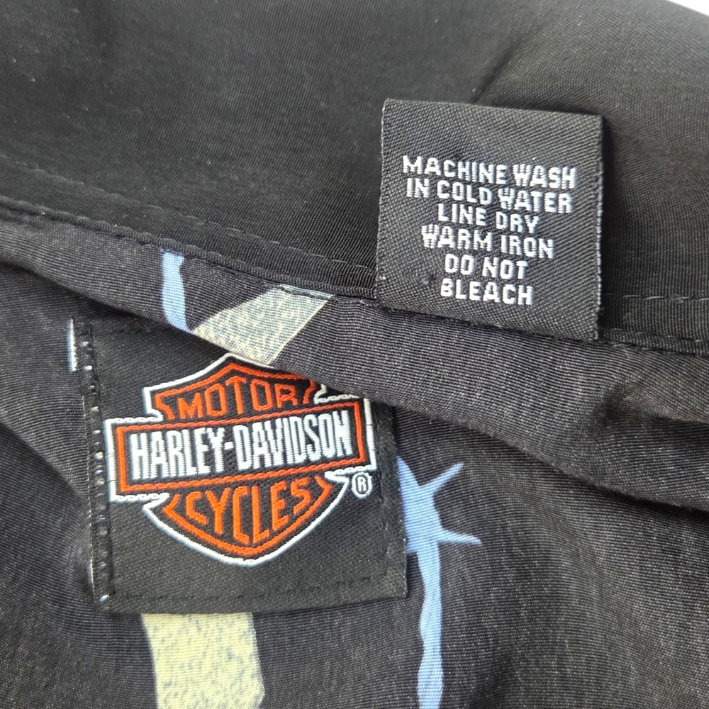 Harley Davidson Y2K Chain Flames Button Down Shirt Mens Large Tori Richard Black - Picture 8 of 9